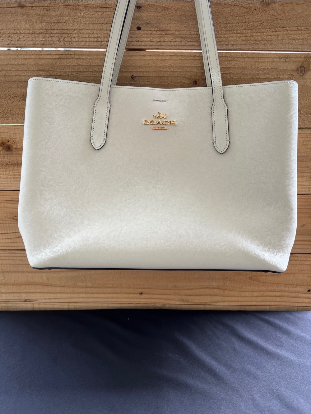 Coach Cream Leather Tote with Gold Logo Hardware